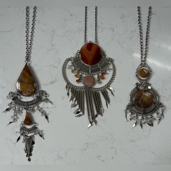 Vintage Peruvian Alpaca Silver Agate Necklaces - Picture 2 of 2